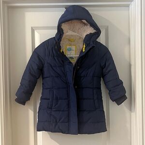 Mini Boden Sherpa- Lined Dark Blue Puffer Jacket with Hood - Unisex